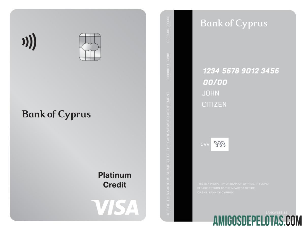 Cartão vertical de crédito Visa Platinum do Banco de Chipre de Chipre exemplo real